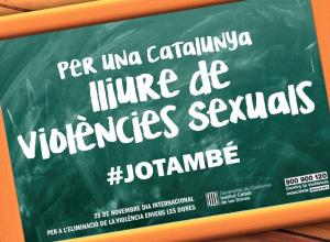 Cartell "Per una Catalunya lliure de violències sexuals. #JOTAMBÉ"