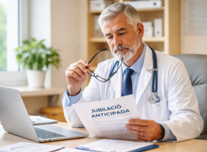 Metge consultant la seva resolució de jubilació anticipada