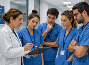 Docent amb residents (creada amb IA)