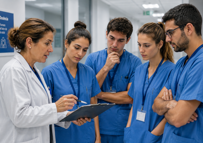 Docent amb residents (creada amb IA)